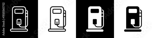 Gas Station Icon In Black And White Filled Style.