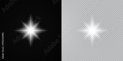 Glowing Star Light Effect with Sparkle Rays and Lens Flare on Transparent Background