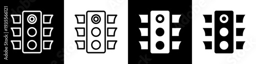 Traffic Lights Icon In Black And White Filled Style.