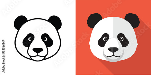 A cute panda face icon, flat design, single mascot design, vector illustration, white backdrop