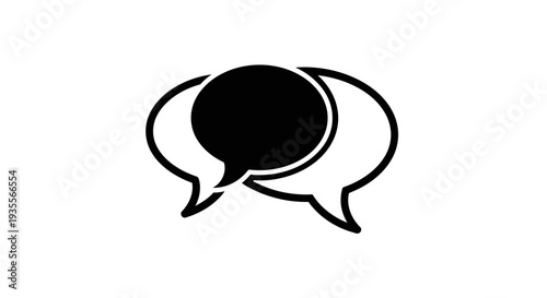 Two black speech bubbles overlapping, symbolizing communication and conversation on an isolated white background.