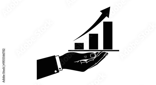 Hand Holding Growth Bar Chart with Upward Arrow, Business Progress and Success, Isolated White Background