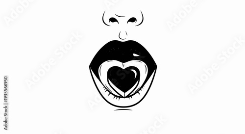 Open mouth with shiny heart shape inside, against white background