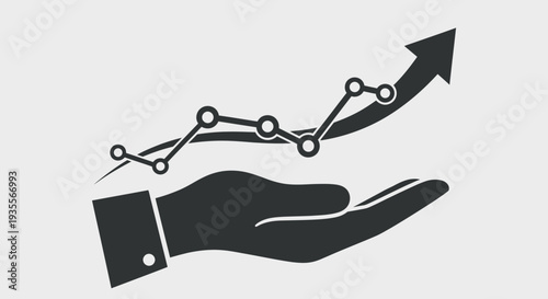 Human Hand Holding Upward Graph with Dots Showing Business Growth and Success, in Bright Studio.
