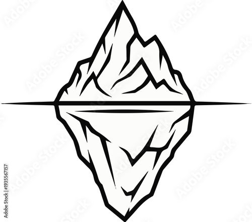 Stylized black and white graphic of an iceberg above and below the waterline