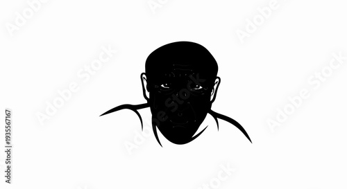 Stylized black and white illustration of a distressed face