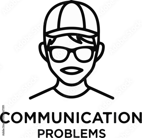 Stylized outline of a person wearing a cap and glasses, text Communication Problems