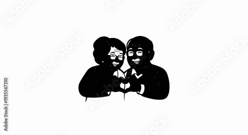 Elderly couple smiling and forming a heart shape with their hands