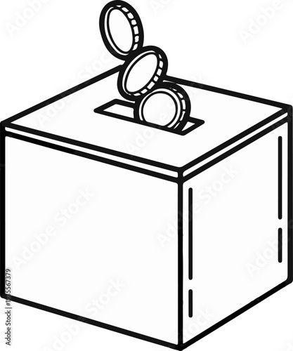 Coins falling into a square box with a slot