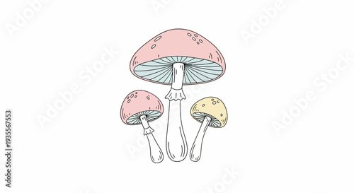 Watercolor Illustration of Pink Mushrooms Fungi.