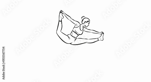 Woman in dynamic yoga pose, stretching body and legs