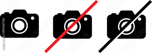 No photography allowed camera icons set