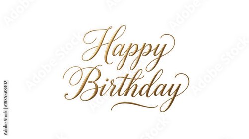 Golden happy birthday text on isolated on transparent background