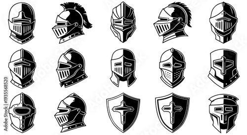 Medieval Knight Armor Silhouette Collection – Helmet and Protection Gear Vector EPS 10