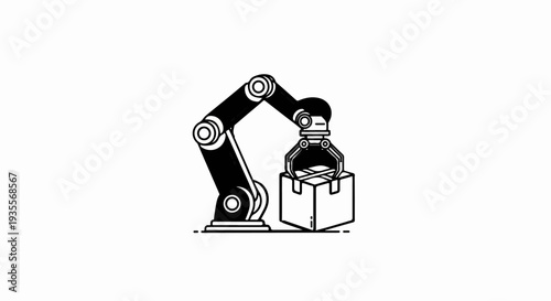 Robotic arm precisely gripping a cardboard box for automated handling