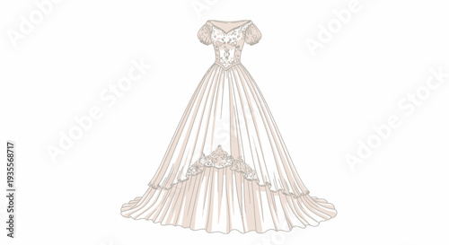 Elegant White Wedding Dress Illustration.