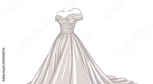 Elegant White Wedding Dress Illustration.