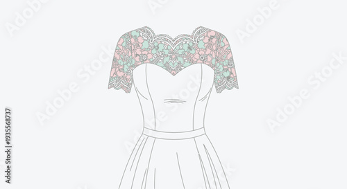 Floral Embroidered Off Shoulder Dress Illustration.