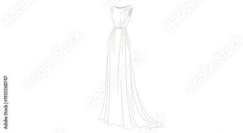 Elegant White Wedding Dress Sketch Illustration.