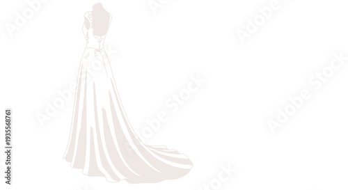 Woman Wearing Long White Wedding Dress.