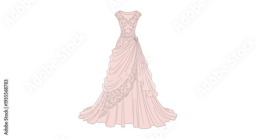 Pink Wedding Dress with Ruffles and Lace.