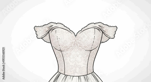 White Wedding Dress Illustration Corset Style.