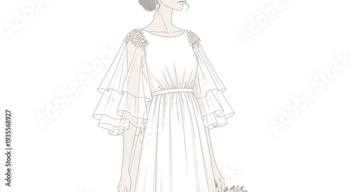 Woman Wearing White Dress and Jacket Illustration.