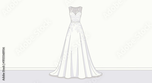 Simple Elegant Wedding Dress Illustration.