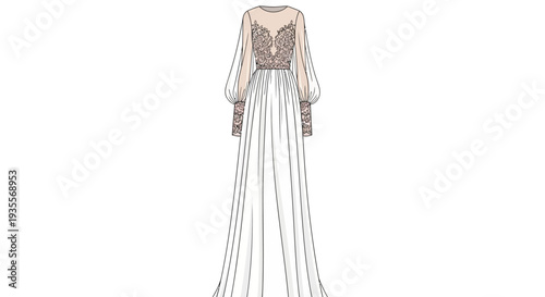 Long Sleeved Formal Dress Illustration Design.