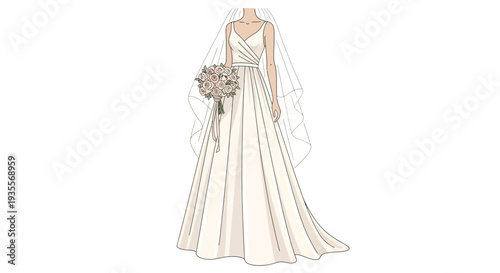 Bride in White Wedding Dress Holding Bouquet.