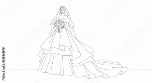 Bride in Wedding Dress Holding Bouquet.
