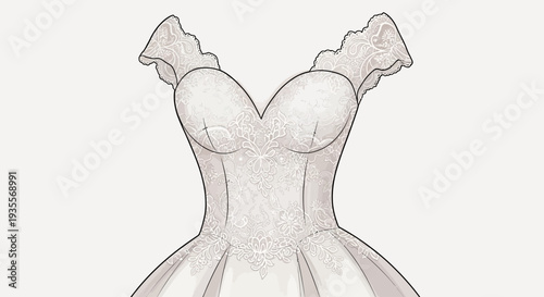 White Wedding Dress Illustration Front View.