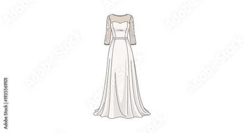 Elegant White Wedding Dress with Detachable Sleeves.