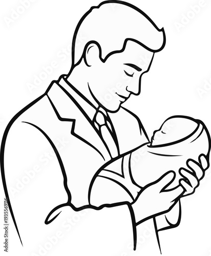 Man lovingly holds and cradles a swaddled infant