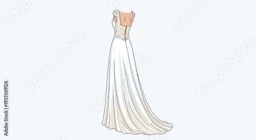 White Wedding Dress Illustration Fashion Design.