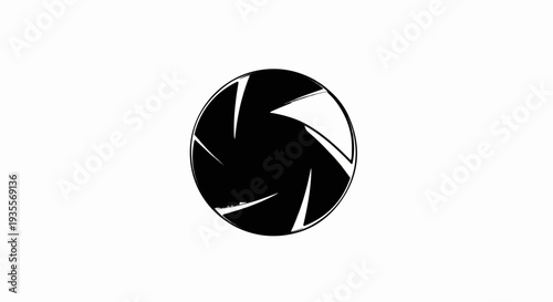 Abstract black aperture symbol on a clean white background, simple