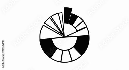 Abstract circular design with segmented sections, alternating black and white