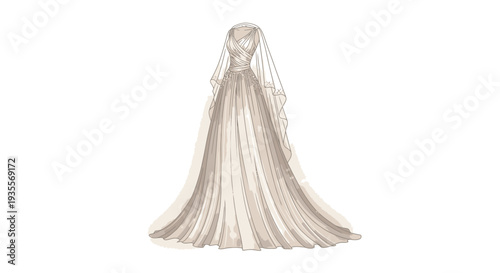 White Wedding Dress with Long Veil.