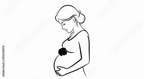 Pregnant woman tenderly holding her belly, serene profile