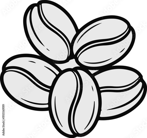 A stylized arrangement of five coffee beans in a circular pattern