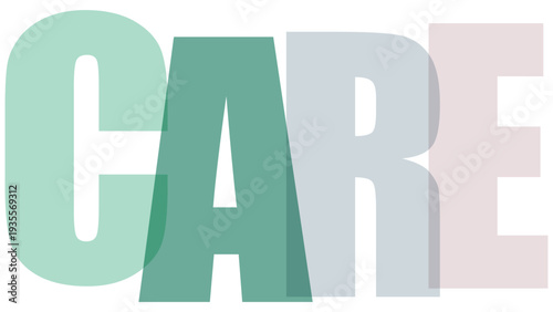 Large pastel colored letters spelling C A R E care