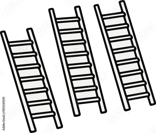 Three ladders of increasing size against a white background, simple illustration