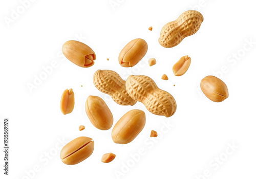 Scattered peanuts isolated on transparent background showcasing their texture and shape