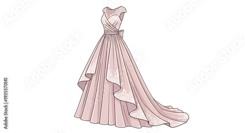 Pink Wedding Dress Illustration with Layers.