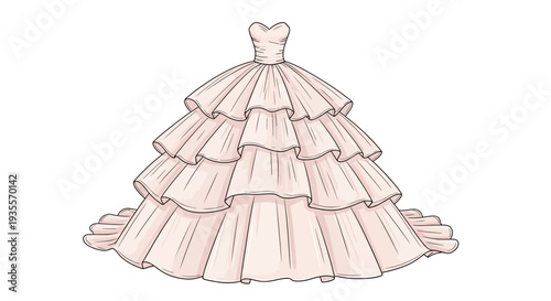 Pink Ball Gown Wedding Dress Illustration.