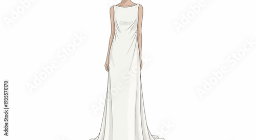 Sleeveless White Wedding Dress Illustration.