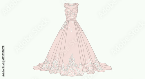 Pink Ball Gown Wedding Dress Illustration.