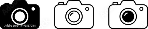 Three camera icons in black and white for photography and design projects