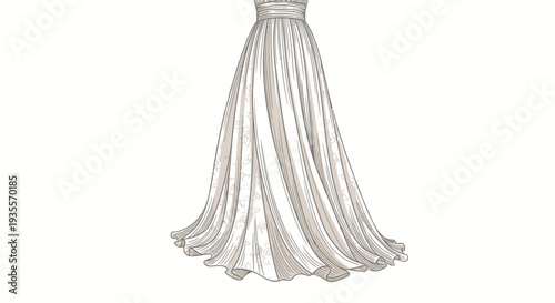 Elegant White Wedding Dress Illustration.