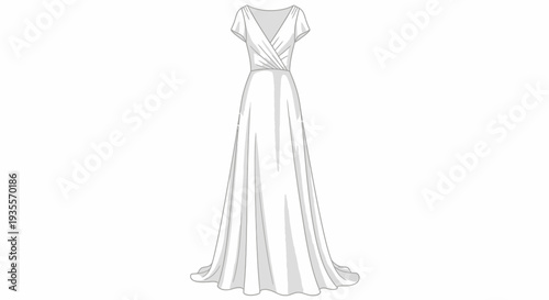 Simple Elegant White Wedding Dress Illustration.